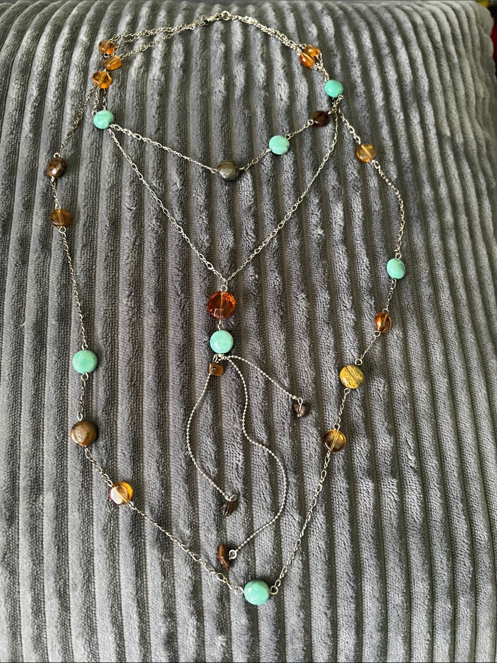 Layered Green and Amber Bead Necklace – Women Jewelry